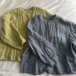 Two Everlane Boxy Linen Blouses